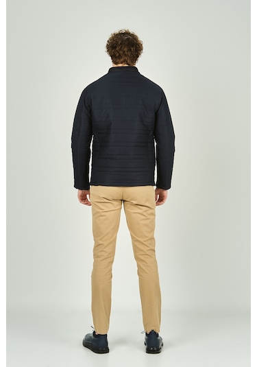 Lucas Erkek Dik Yaka Deri Biyeli Çift Cepli Mont 4707 Lacivert Lacivert