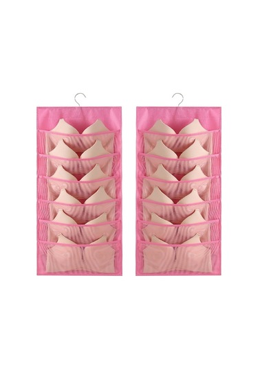 6 + 6 Izgaralı İç Çamaşırı Saklama Çantası Dokumasız Çift Taraflı Asılı Saklama Çantası Pembe Çok Renkli