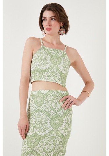 Lela Slim Fit Ip Askılı Yırtmaçlı Midi Alt-Üst Bayan Takım 5869021 Olive