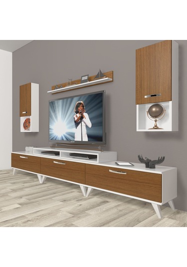 Decoraktiv Ekoflex 270da Mdf Retro Tv Ünitesi Tv Sehpası Beyaz - Ceviz