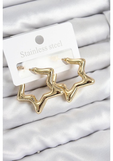 Pirinç Yıldız Model Gold Renk Kadın Küpe Çok Renkli