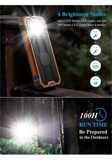 Novahub 20000mah Güneş Enerjili Şarj Cihazı, Çift Usb, Led Fener, Dış Mekan Kullanımı İçin Mükemmel