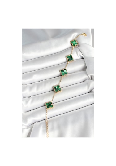 316l Çelik Sedefli Zümrüt Yeşil Gold Renk Yonca Kadın Bileklik - Tj-bb6968 Diğer