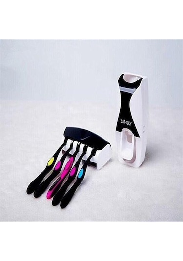 Yeşil Otomatik Tembel Diş Macunu Dispenseri 5 Diş Fırçası Tutucu Sıkacağı Banyo Raf Aksesuarları Yeşil