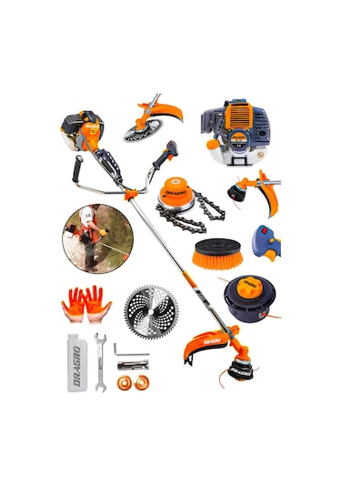 Dragro Alman DRG-HN20 20 Hp Yan Tipi Benzinli Motorlu Ot Çalı Tırpanı + Canavar Başlık Halı Yıkama Fırçası10