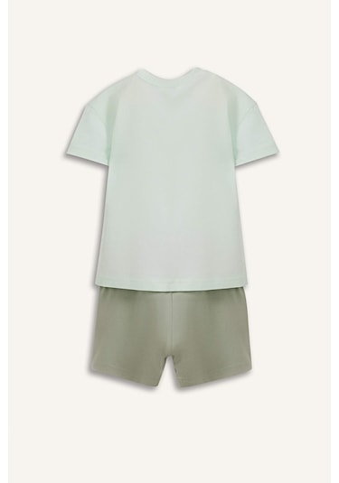 DeFacto Erkek Bebek 2'li Takım Baskılı Kısa Kollu Tişört Beli Lastikli Şort E2801A525SMTR345