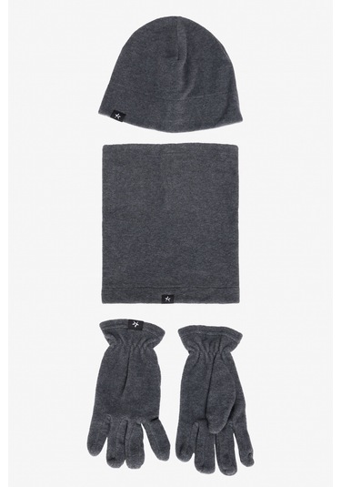 AC&Co / Altınyıldız Classics Erkek Antrasit-melanj Polar Bere Boyunluk Eldiven Set