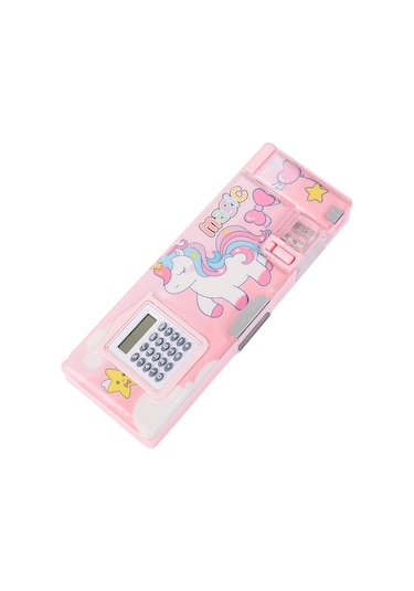 Pratik Ve Şık Çift Taraflı Hesap Makinesi İle Kırtasiye Organizer Çok Amaçlı Okul Ofis Malzemeleri Saklama Kutusu Pembe