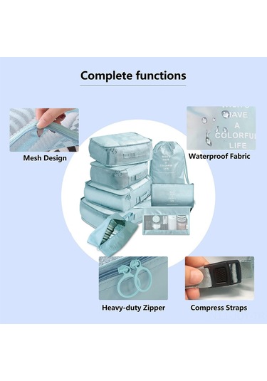 Youmex Seyahat Ve Ev İçin 8'li Depolama Seti - Çanta, Giyim, Ayakkabı Ve Makyaj Organizasyonu Koyu Mavi Koyu Mavi