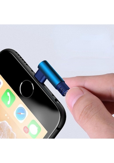 Mavi İos Uyumlu Samsung L Huawei L İçin Ekstra Uzun L Tipi Kavisli Örgülü Usb Kablosu Hızlı Şarj Kablosu Mikro C Tipi Usb Kablosu 1m Type-c