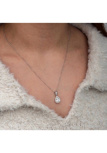 Supertrend Gümüş Damla Beyaz Zirkon Taşlı Kadın Kolye Gümüş