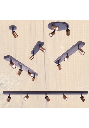Modern Siyah Bakır Eskitme 120 Cm 4 Lü Hareketli Spot Avize Gu10 Led Ampul Dahil Kahve Siyah
