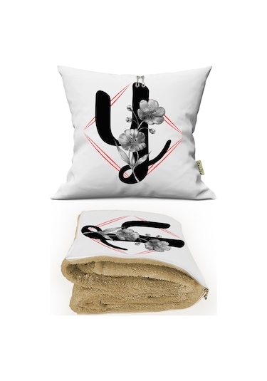 Y HARFİ Baskılı Kişiye Özel Opsiyonel Battaniyeli Yastık Kırlent 2 in 1