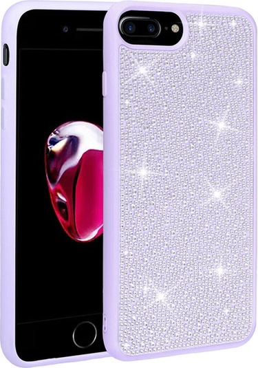 Apple Uyumlu iPhone 8 Plus Kılıf Parlak Taşlı Tasarım Zore Ston Kapak - Lila