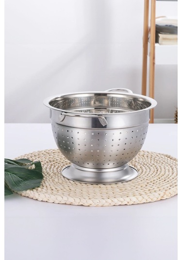 Olla Gümüş Paslanmaz Çelik Kevgir Karıştırma Kasesi Salata Makarna Sebze Meyve Süzgeç 30 Cm Gümüş