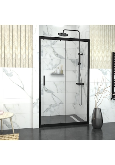 Tekno Duş Black Capello 6mm Şeffaf Cam 1 Sabit 1 Sürgü İki Duvar Arası Duşakabin Şeffaf