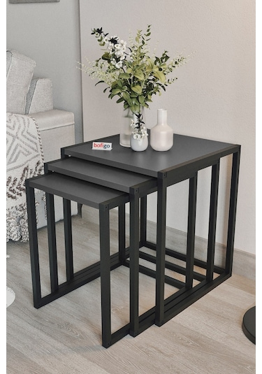 Bofigo 3'lü Metal Zigon Sehpa Zigon Sehpa Orta Sehpa Yan Sehpa Antrasit