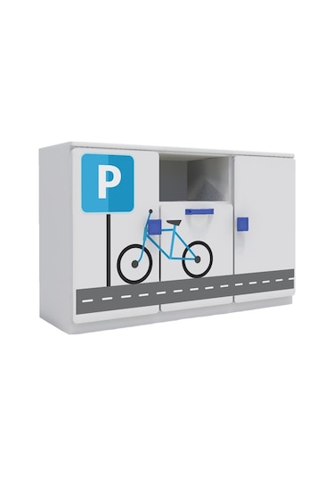 1 Çekmeceli 2 Kapaklı Dolap Şehir Temalı Anaokulu Kreş Çocuk Odas Beyaz - Gri