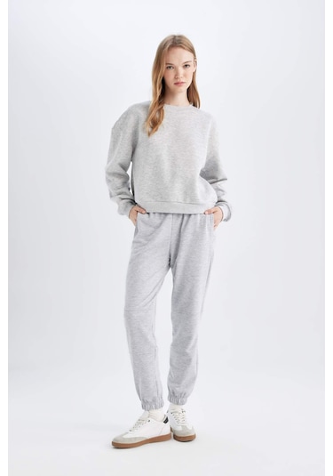 Defacto Beli Paçası Lastikli Cepli Uzun Boy Basic Düz Jogger Eşofman Altı D6646AX24WNGR256 Gri
