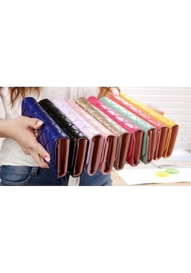 Trendooze Linjinxu Kadınlar İçin Pembe Pu Deri 3-katlanır Argyles Metal Taç Cüzdan Bozuk Para Kesesi Uzun Tasarım Diğer