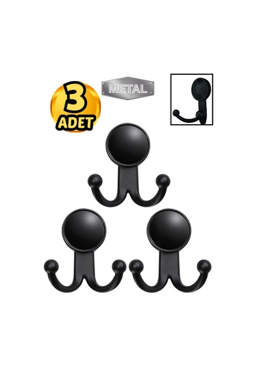 Metal Boncuk Askı Siyah Duvar Tipi 3 Lü Siyah