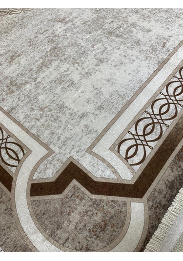 Krem Dijital Baskı Salon Halısı Kaymaz Tabanlı Yıkanabilir Halı Yolluk 535 Krem