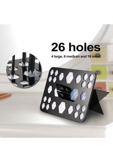 Samdoo Siyah Akrilik Makyaj Fırçası Kurutma Ve Saklama Rafı - 26 Delikli 4 Büyük, 6 Orta, 16 Küçük - Montaj/kaldırma Kolay - Fırçalarınızın Ömrünü Uzatır