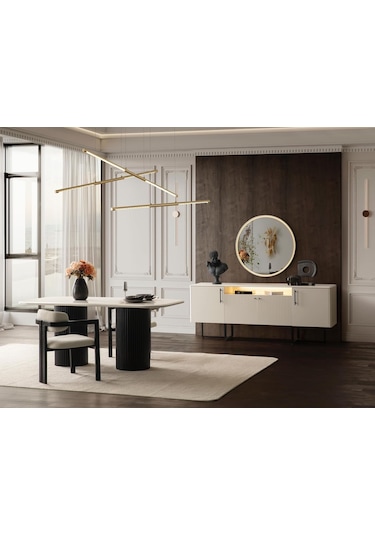 Nomad İskandinav Oval Natural Ahşap Bohem Masa 80x160 Siyah Beyaz