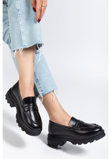 746-759 Siyah Yanki Yüksek Tabanlı Loafer Ayakkabı Siyah