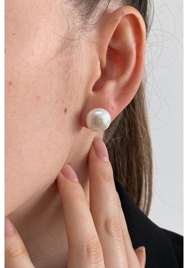12,5 Mm Doğal İnci Kadın Küpe Beyaz Gümüş