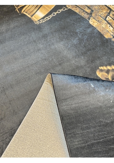 Dijital Kaymaz Yıkanabilir Modern Salon Halısı Mutfak Halısı Yolluk Balkon Halısı Ev Dekor3224 Siyah - Gold