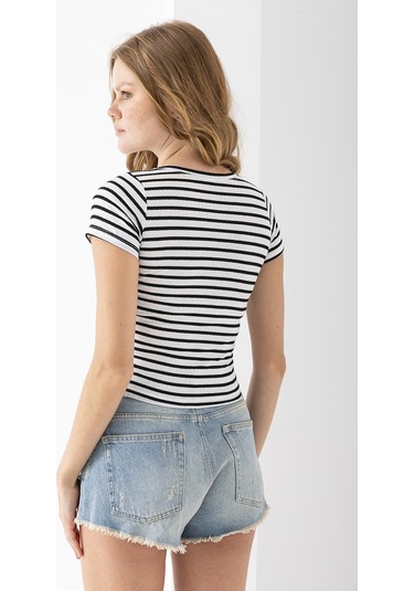 Giysa Kadın Bisiklet Yaka Çizgili Basic Body Siyah - 25509 Siyah