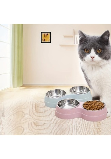 Elmpaly B Paslanmaz Çelik Kedi Köpek Kabı Kaymaz Taban Yemek Su Kabı Kolay Temizlik