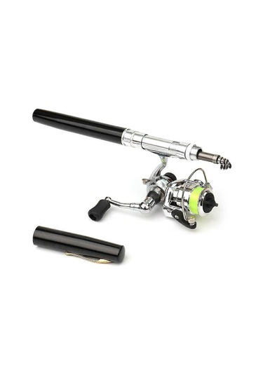 Katlanabilir Olta Makarası Kombinasyonu Mini Kalem Olta Takımı Teleskopik Olta Kamışı Döner Makara Kombinasyonu Takımı D Siyah