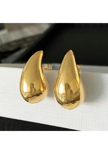 Altın Vintage Altın Renk Kaplama Tıknaz Kubbe Damla Küpe Kadınlar İçin Parlak Paslanmaz Çelik Kalın Gözyaşı Küpe Takı Altın