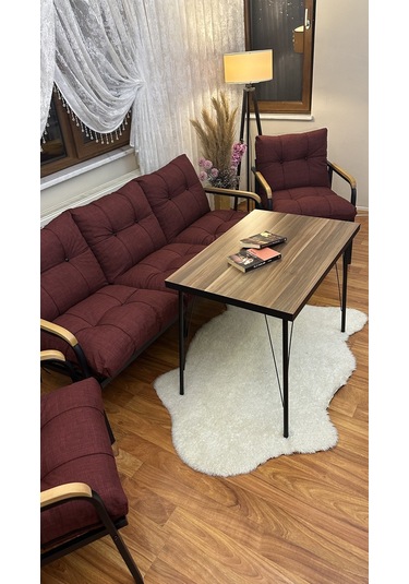 Modern Modern Style Home Uzungöl Balkon, Bahçe, Cafe - Metal Kanepe Koltuk Takımı - 3+1+1+masa Bordo Modern3b Bordo