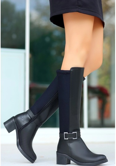 Biçomi Emrat Siyah Cilt Topuklu Çizme Çok Renkli