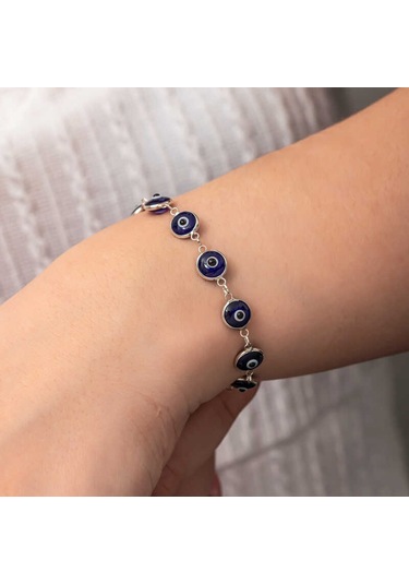 Gümüş Yuvarlak Nazar Kadın Bileklik Gümüş