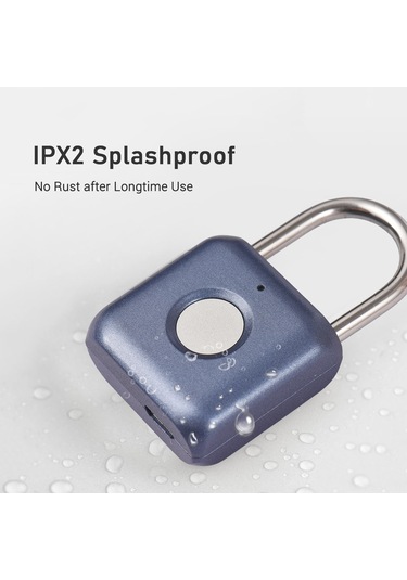 Springsun 20 Parmak İzi Destekli Taşınabilir Güvenlik Kilit, Ipx2 Suya Dayanıklı, Mavi Gri Renk, Dahili Pil