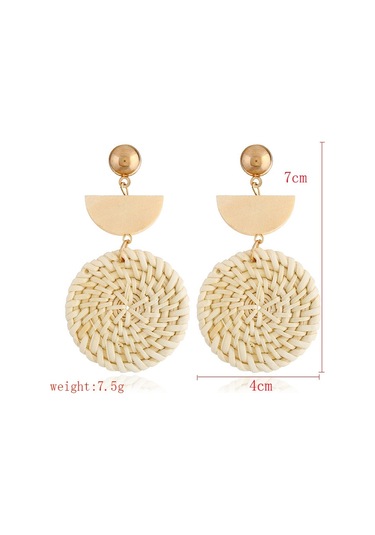 E2002-13 Semi-circular+large Circle Bamboo Vine Handmade Woven Earrings Bosomia Style Earrings Gümüş