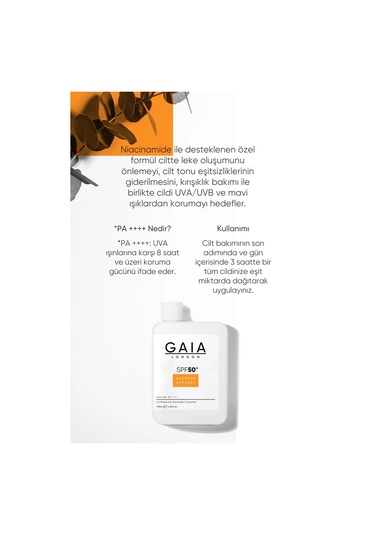 Gaia London SPF 50+ Lekeli Ciltler İçin Antioksidan Destekli Güneş Kremi 100 ML