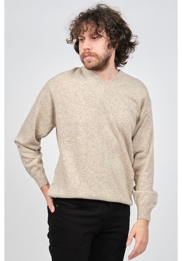 Ida Erkek Lambswool V Yaka Kazak 0593130 Bej Bej