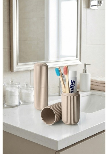 Bej - Seyahat Tipi Diş Fırçası, Makyaj Malzemesi Saklama Kabı, Çok Amaçlı Aksesuar Organizeri Bej