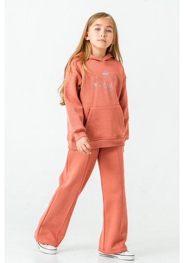 Kız Çocuk You Are The One Baskılı 3 İplik Kalın Kışlık Eşofman Takımı Ak4204 Kiremit