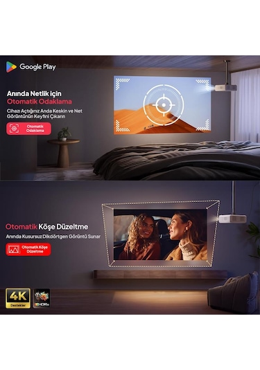 Vankyo Aurzen D1g Android Google Tv 4k Destekli Projeksiyon Cihazı +hdr10+auto Focus+auto Keystone+6g Wifi+6.1bt+dolby Ses Sistemi - Ps5/ps4/xbox