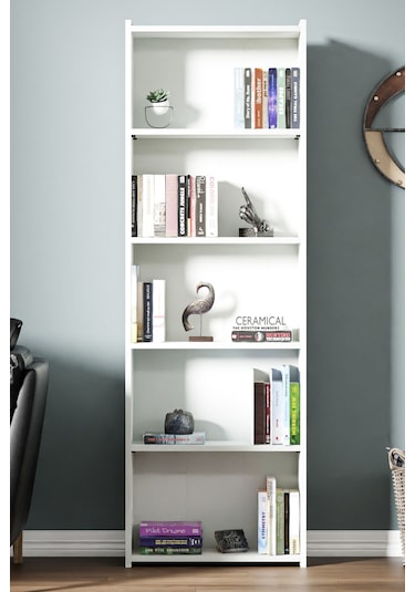 Kts2 Modern Kitaplık / 5 Raflı - 60x180 Cm - Beyaz