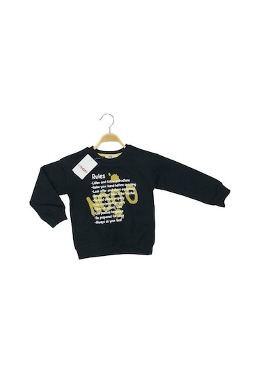 Çikoby Erkek Çocuk Pamuklu İnce Uzun Kollu Rules Tshirt-13798-siyah Siyah