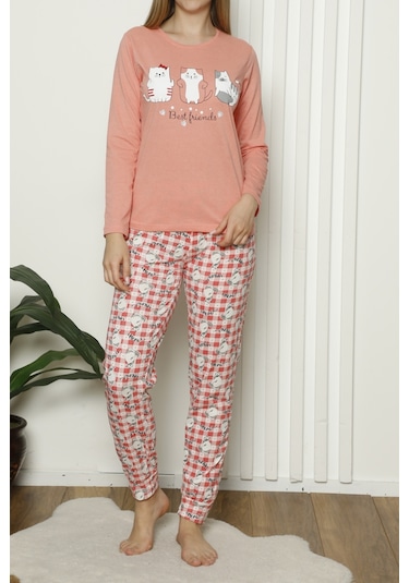 Lady Secret 12007 R13 Uzun Kollu Pamuklu Kadın Pijama Takımı Mercan
