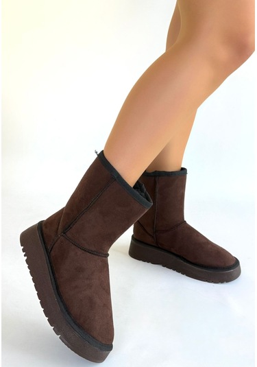 Pabucmarketi Kahverengi Süet Kadın Düz Bot Çok Renkli