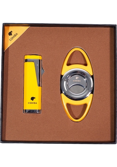 Cohiba Çakmak Kesici İkili Sarı Puro Seti - Tr9105